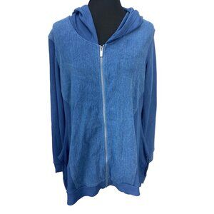 DG2 Diane Gilman Stretch Twill‎ Knit Denim Jacket Hoodie MIDTONE Size XL